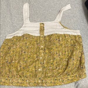 Yellow Floral Sleeveless Top with Lace Detail